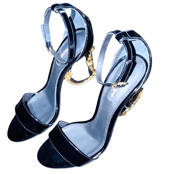Dolce & Gabbana Keira DG Sculpted High Heel Leather Sandals Black NIB MSRP $1345 - Picture 13 of 15
